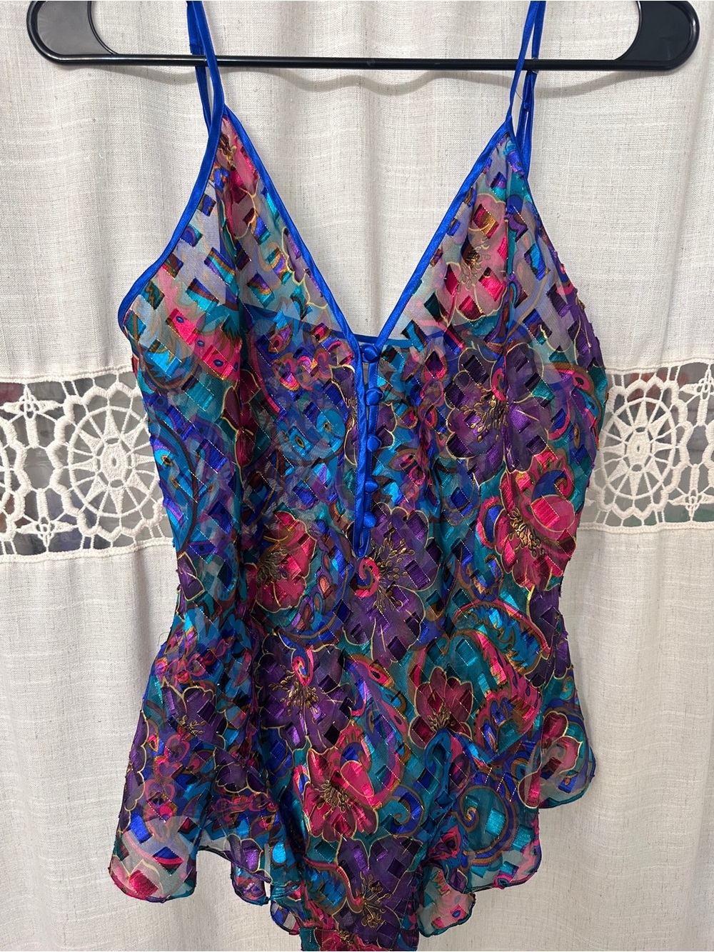 Women’s Floral Mesh Camisole in Blue and Purple Victoria secret vintage
